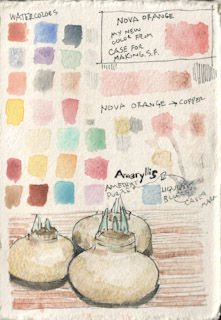 Color swatches from Case For Making watercolors and amaryllis bulbs